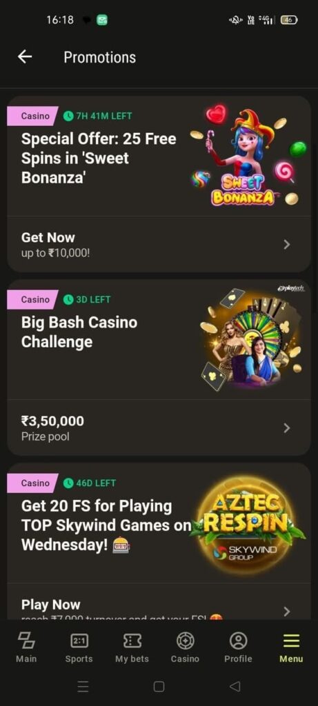 Casino promotions at Parimatch