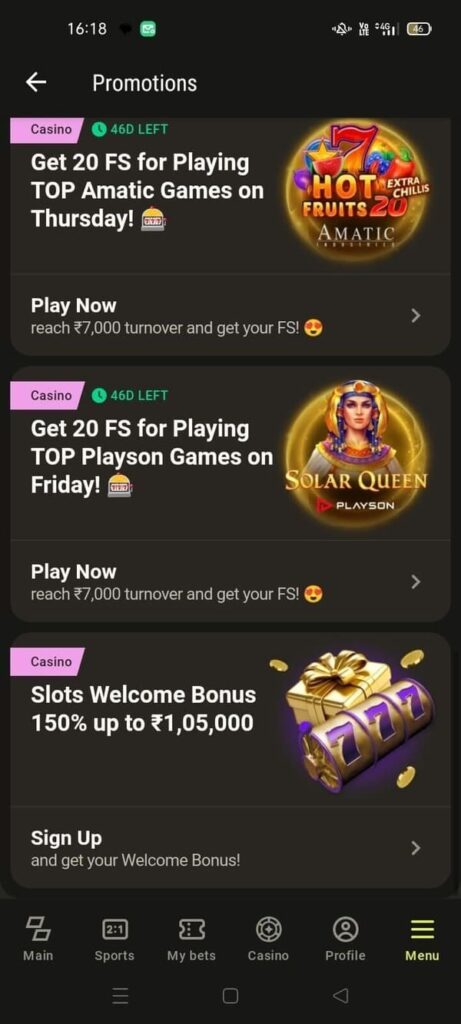 Promotions at Casino Parimatch