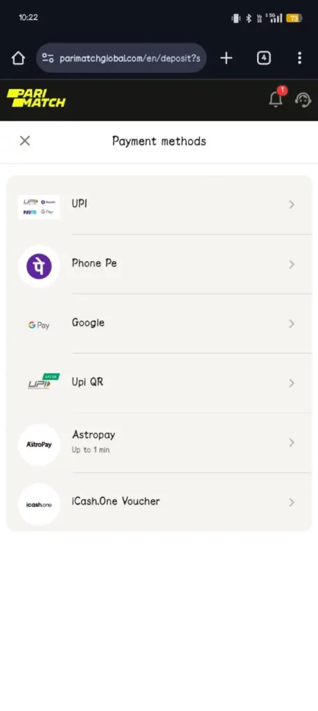 Parimatch Deposit Options