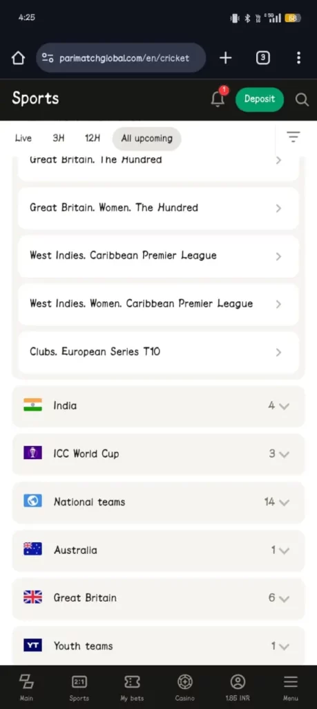 Parimatch Upcoming Teams Event