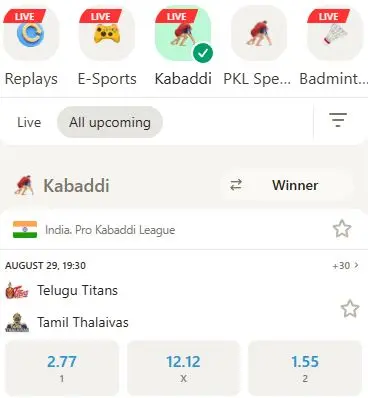 kabaddi betting Primatch