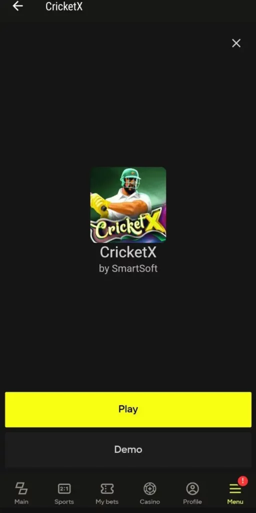 CricketX game at Parimatch