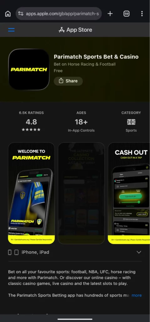 Parimatch iOS App Store download