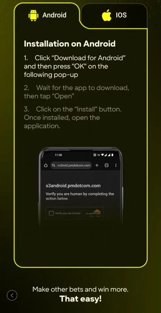 Parimatch App Android Installation