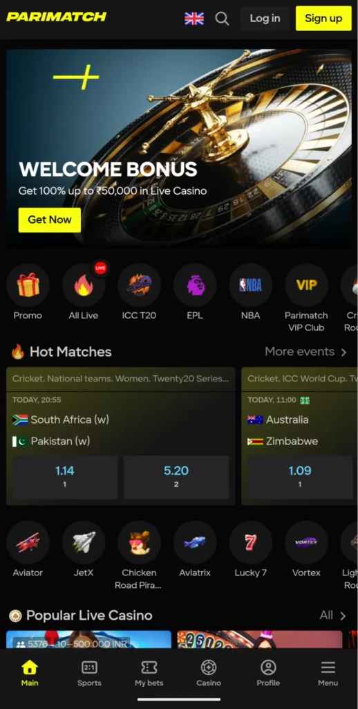 Parimatch Betting Online Home Page