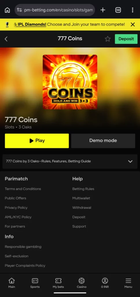 777 Coins- Play at Parimatch