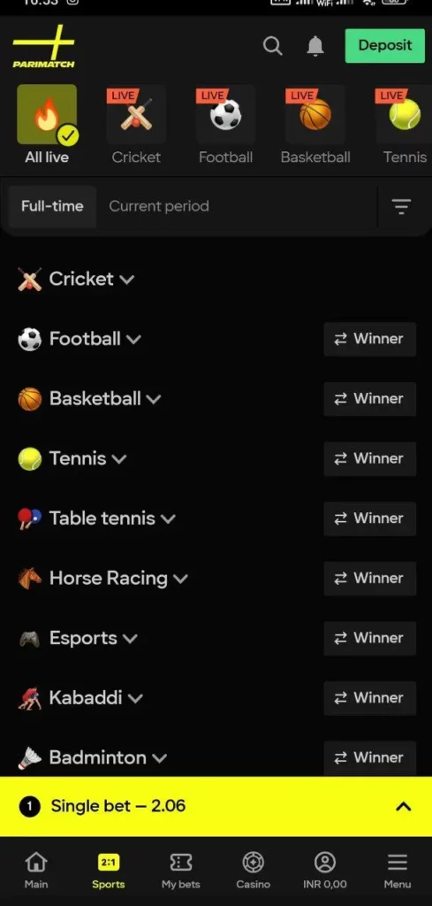 Parimatch live betting today